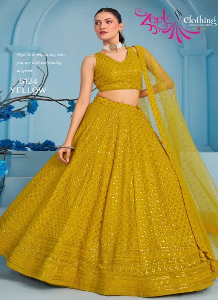 Yellow Colour Florance Vol 3 By Zeel Clothing Georgette Designer Wear Lehenga Choli Wholesale Market In Surat